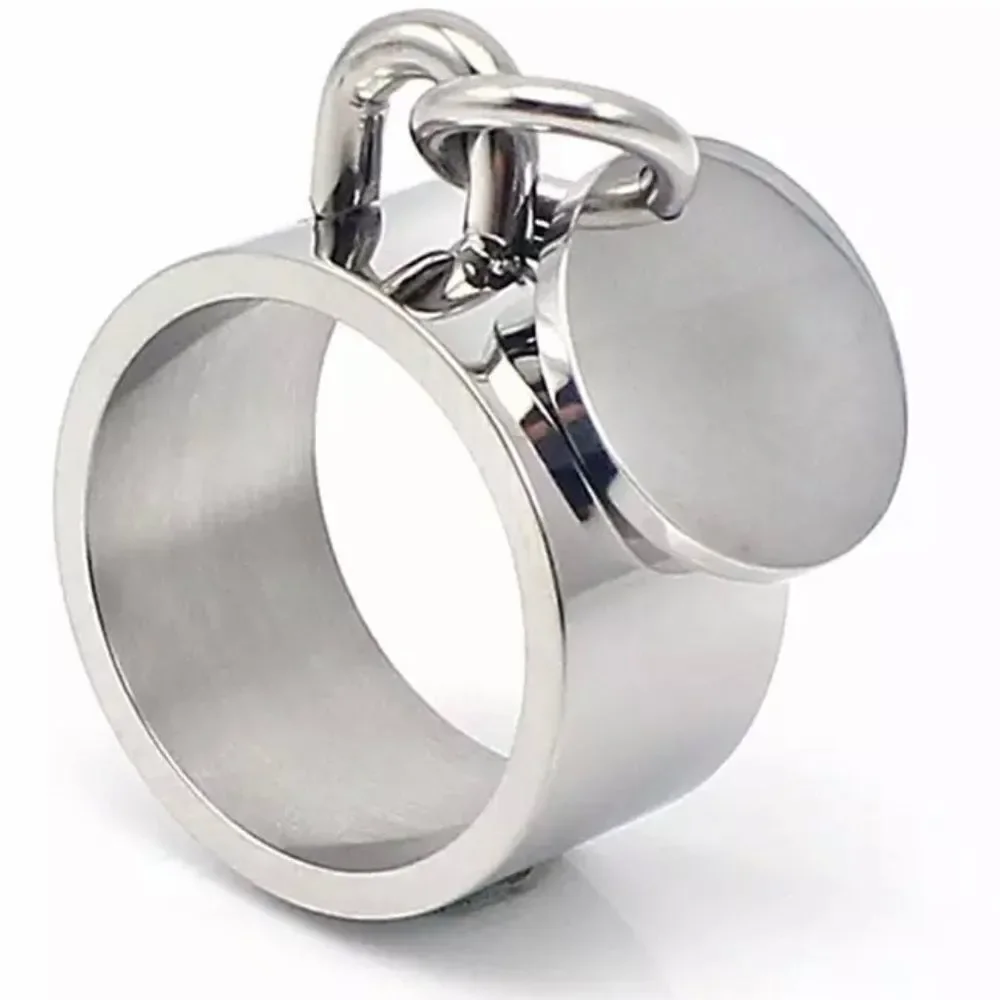 Silver Stainless Steel Wide Band Dangle Charm Ring Y2K Cybercore Statement NWT
